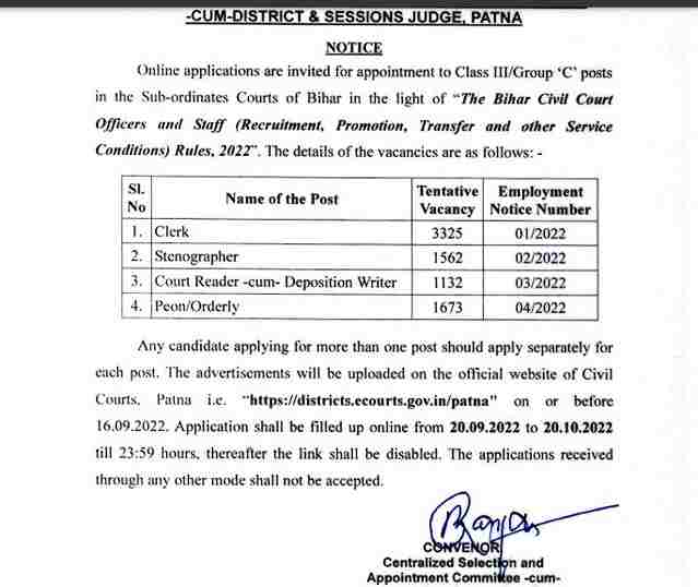 Bihar Civil Court Vacancy 2022