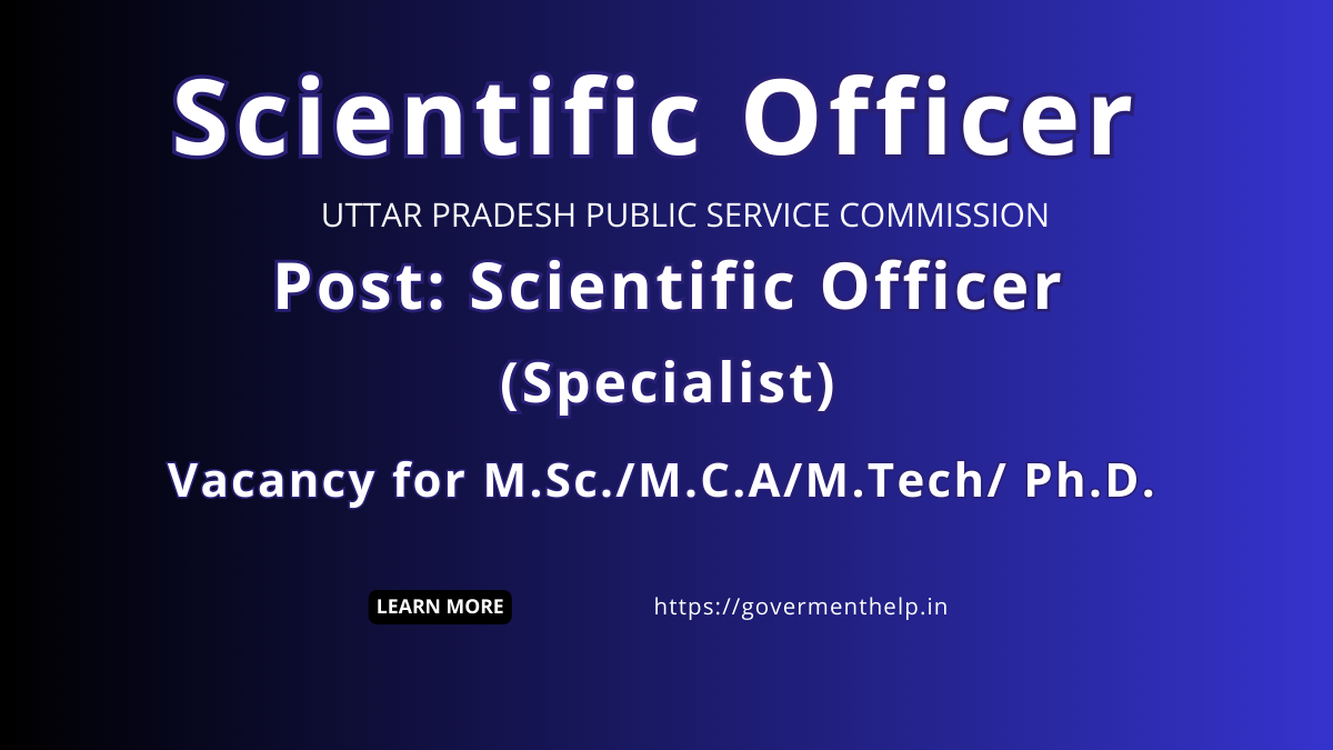 UPPSC Scientific Officer (Specialist) 2024