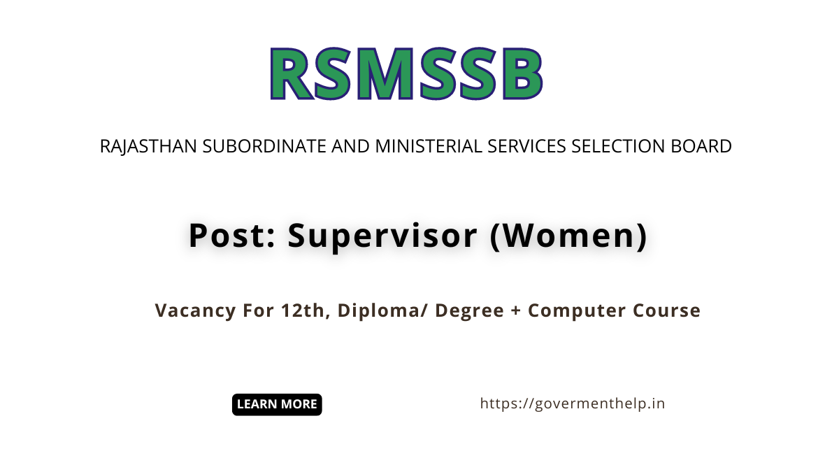 RSMSSB Supervisor (Women) Exam Date 2024