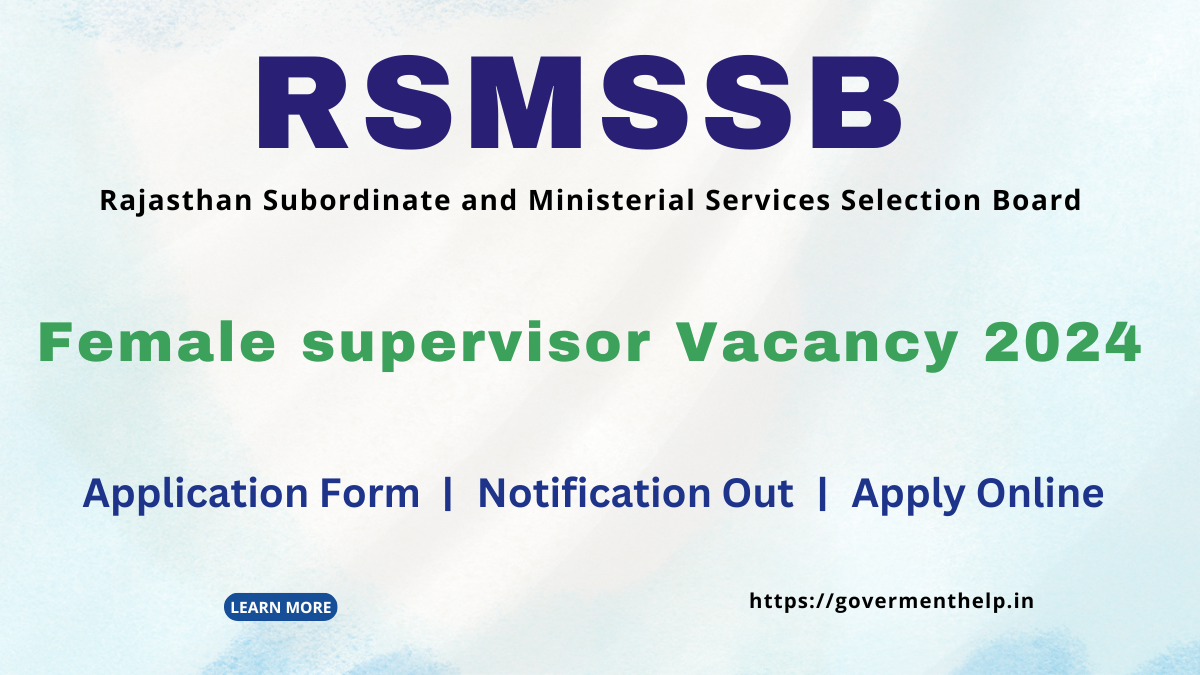 RSMSSB Female supervisor Vacancy 2024